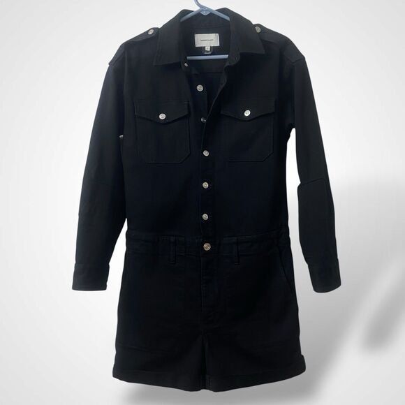 Current Elliott Denim Women Shortall Romper Size M (CE1) Black Cotton Button Fly - Picture 9 of 10